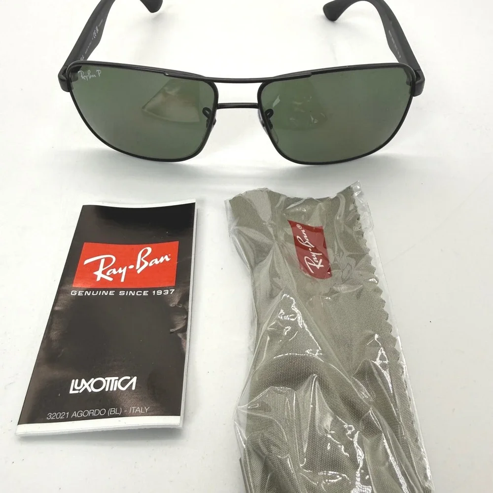 Ray-Ban Sunglasses Men 59mm Black RB3516 006/9A Polarized Green Lens Aviator